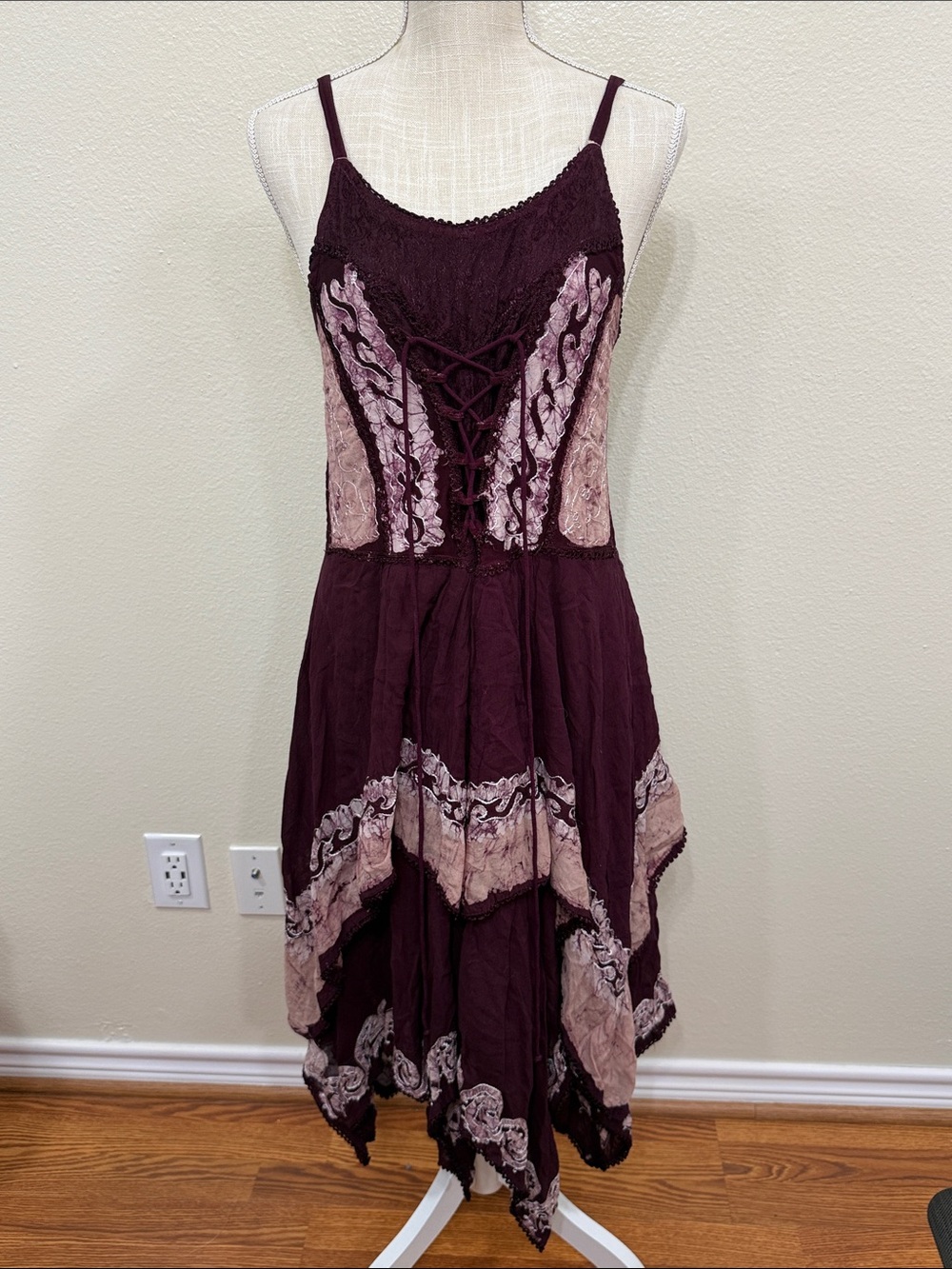 Boho Corset Bodice Hankerchief Hem Dress Witchy Whimsigoth